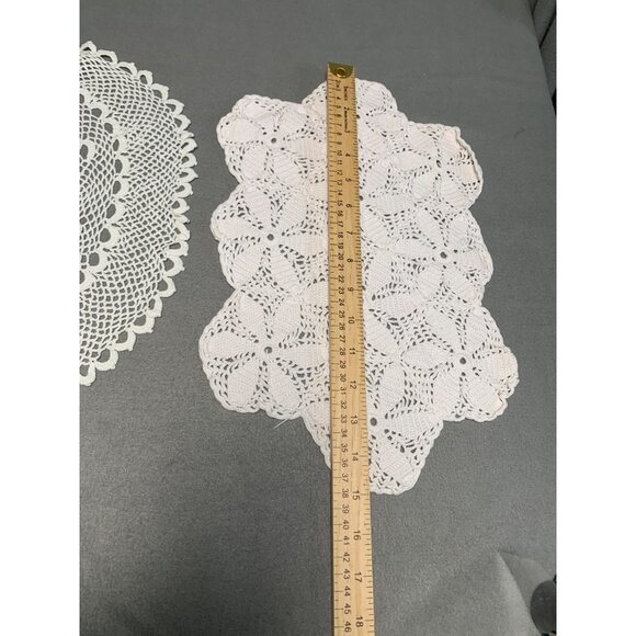 Vintage Vintage White Crochet Doilies Set of 2 Handmade Lace Decor - Picture 4 of 8
